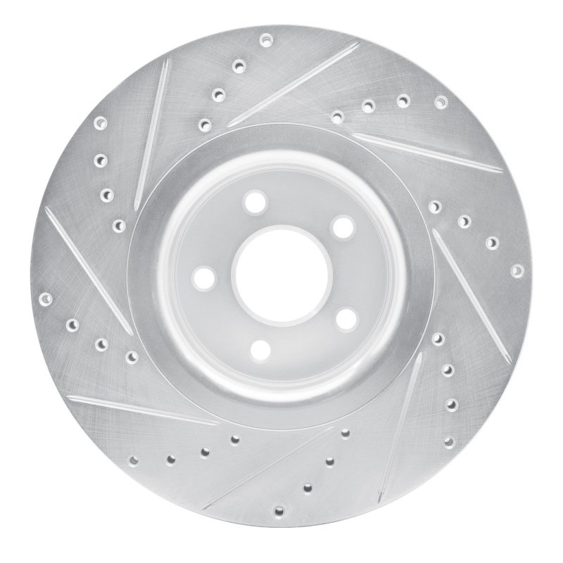 Ford Focus Brake Rotor (1) - Front Right - R1 Concepts - Drilled & Slotted - Silver - `14-`19